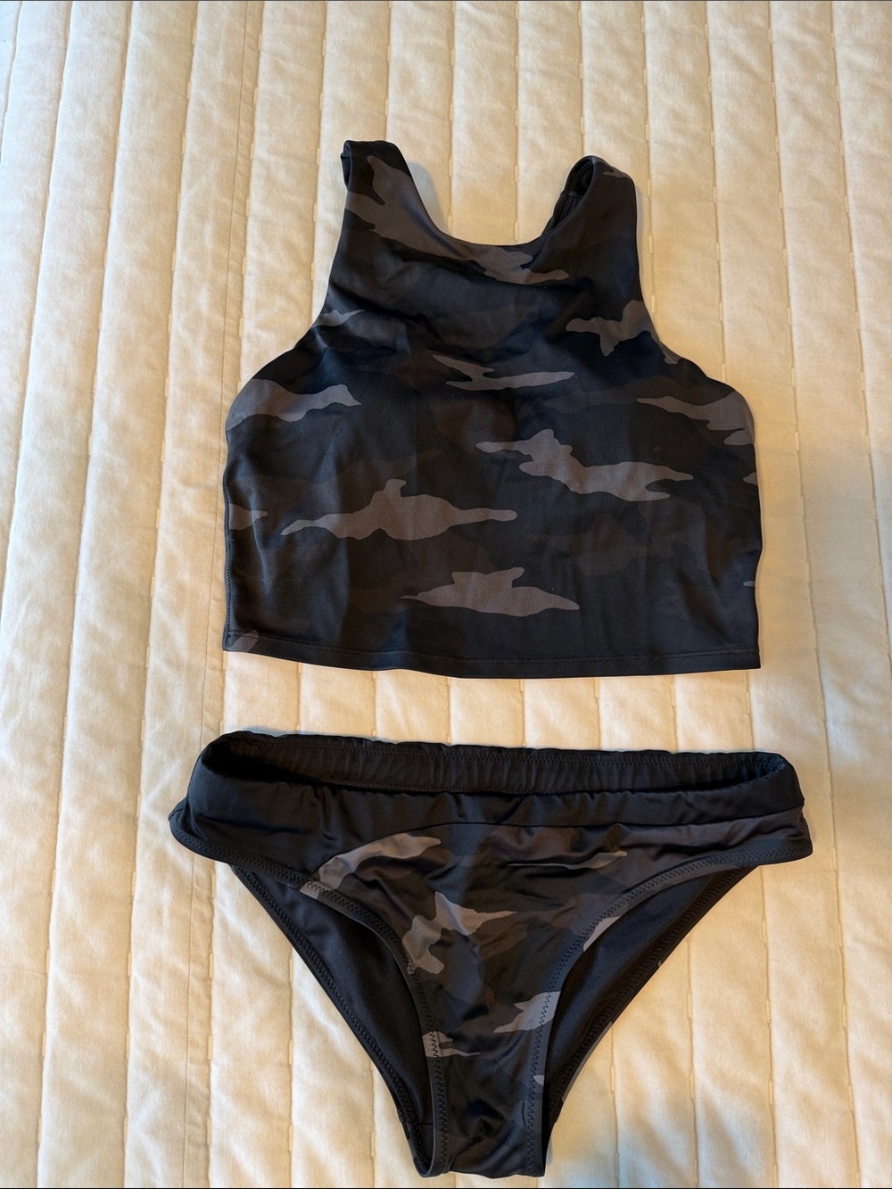 Athleta Black & Gray Camo High-Neck Bikini Set